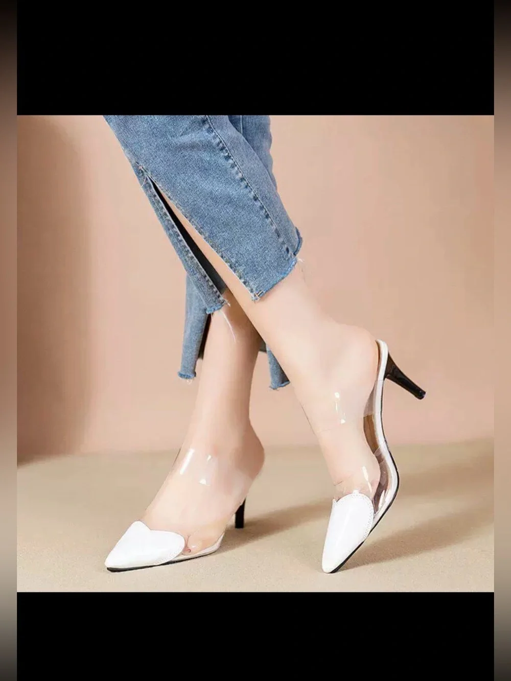Source Unknown Cream Pointed Flats with Clear Straps